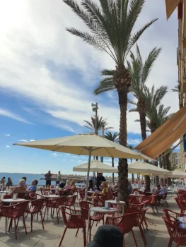 Terraza con sombrillas junto al mar